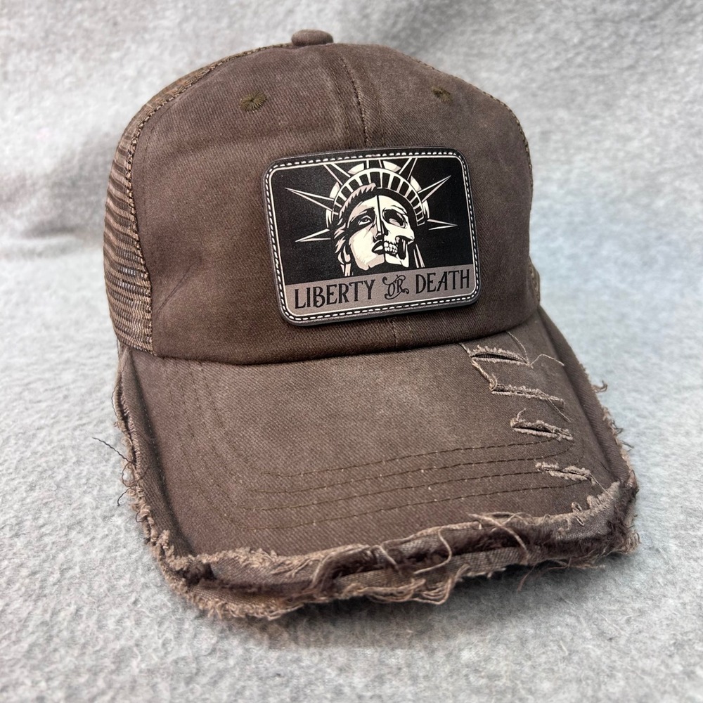 Liberty Or Death Skull Mens Brown Unbranded Trucker Hat Distressed Snapback OSFM